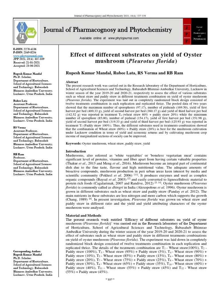 Effect of Different Substrates On Yield | PDF | Agriculture | Mushroom