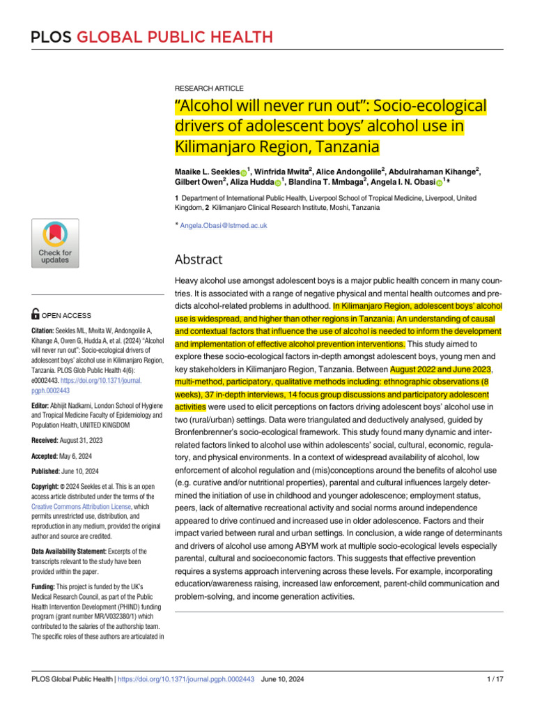 Article For The Course - Alchohol Use | PDF | Adolescence | Alcoholic ...