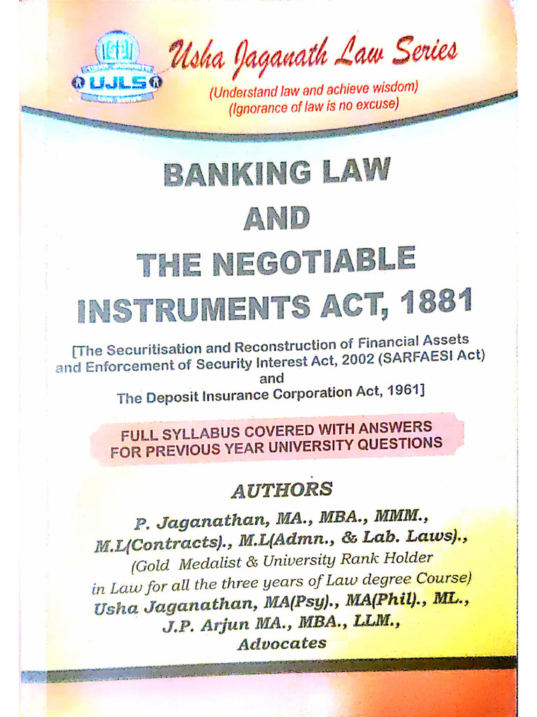 Banking Law and Negotiable Instruments Act 1881 Usha Jaganathan | PDF