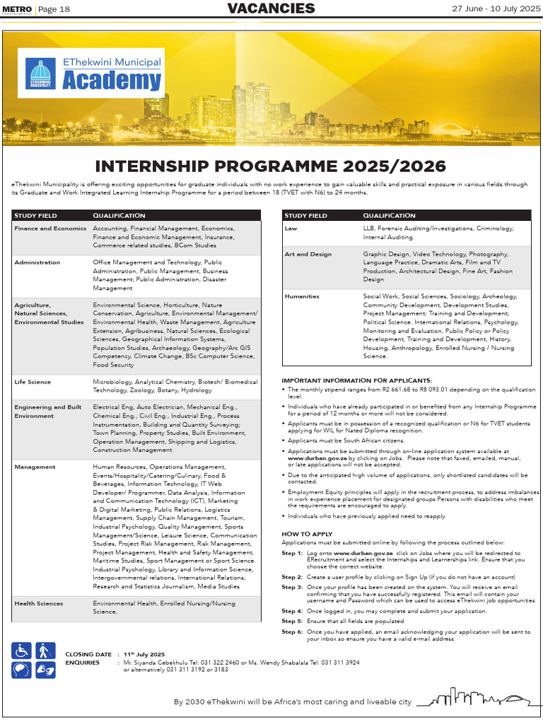 eThekwini Internship Programme 2025/2026 | PDF