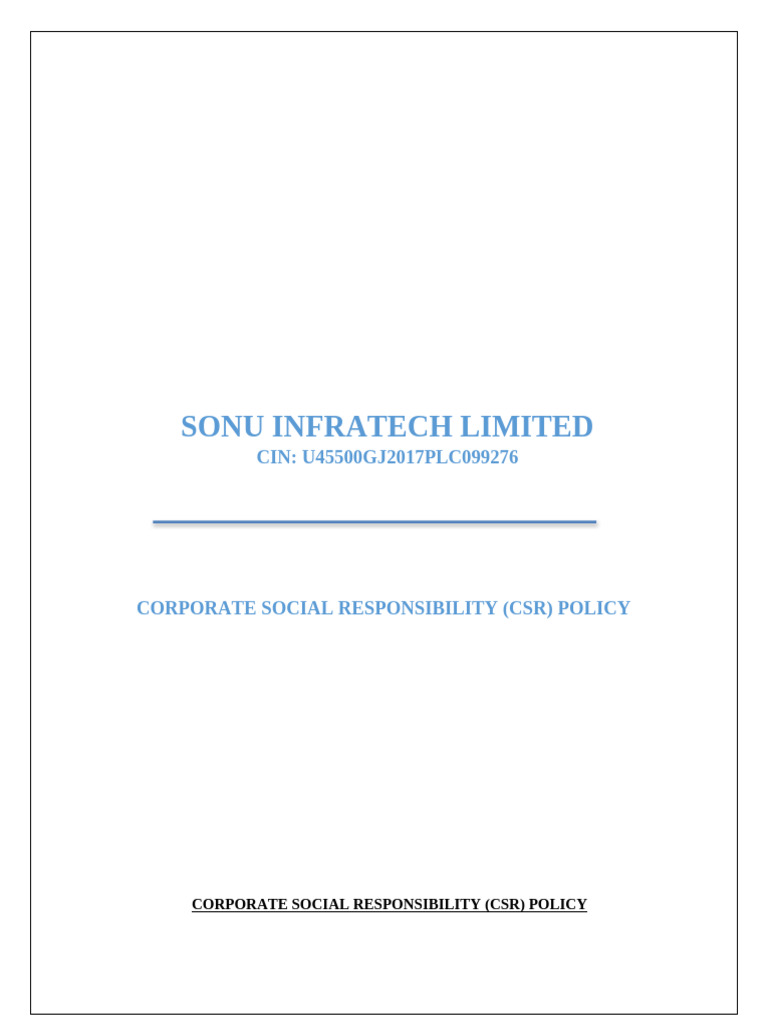 Sonu Infratech CSR Policy Overview | PDF | Corporate Social ...
