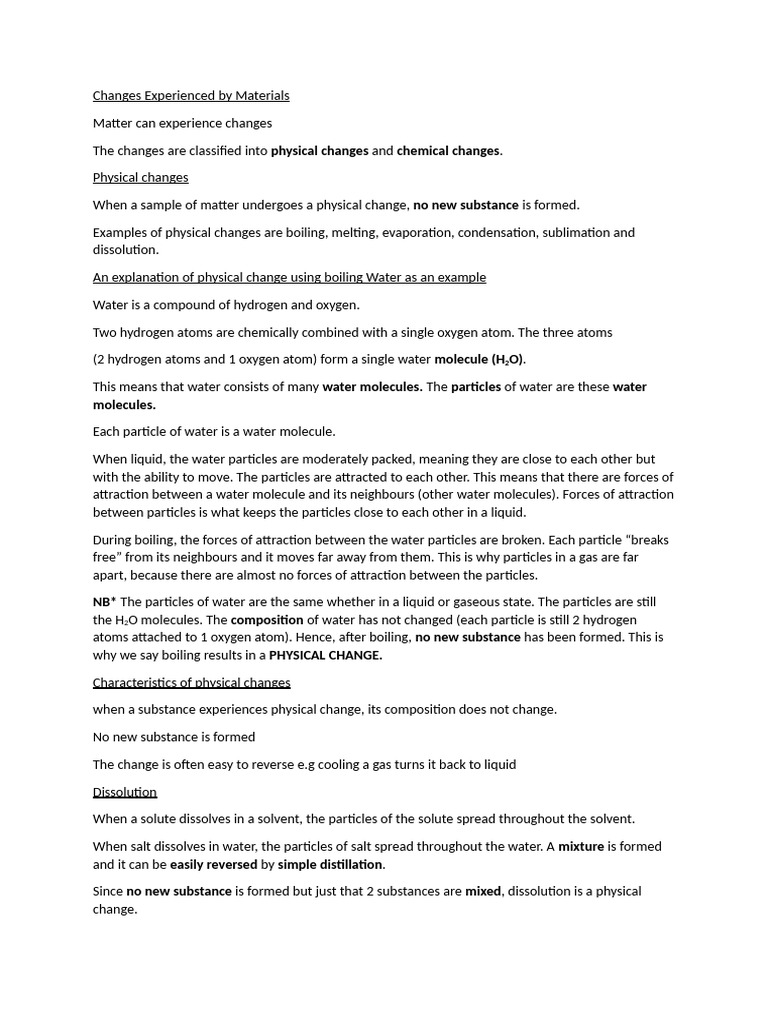 Changes Experienced by Materials | PDF | Water | Chemical Reactions