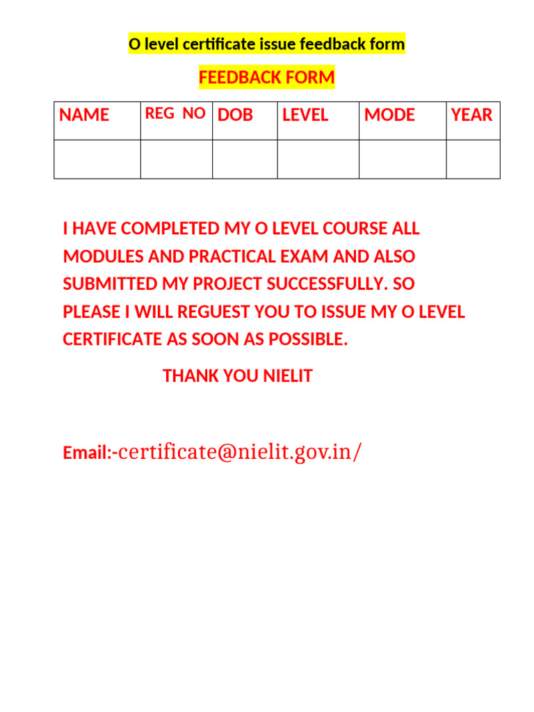 O Level Certificate Request Form | PDF