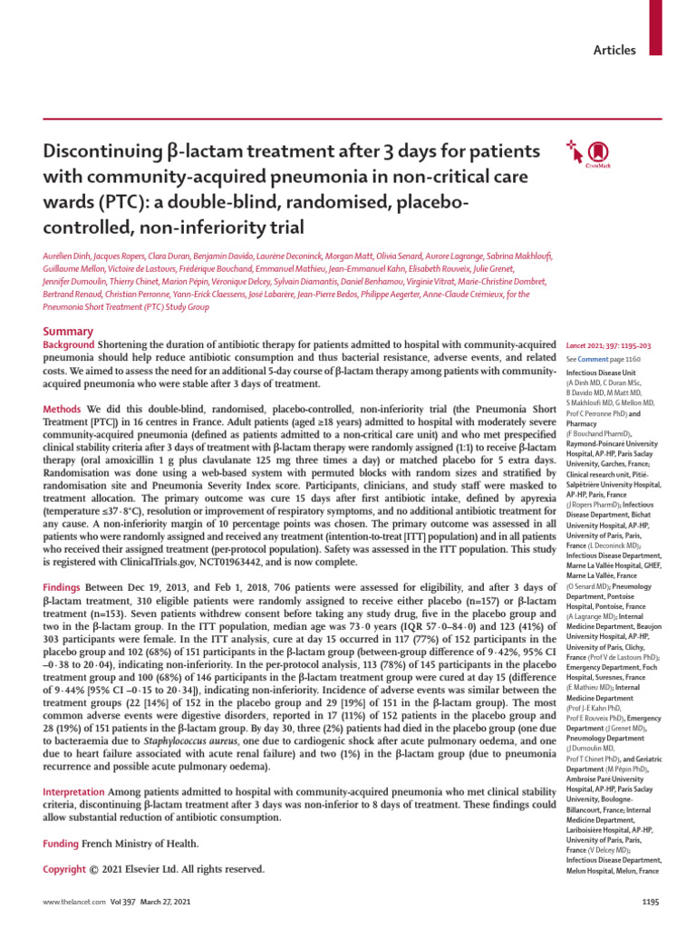 Discontinuing Β-lactam Treatment | PDF | Pneumonia | Medicine
