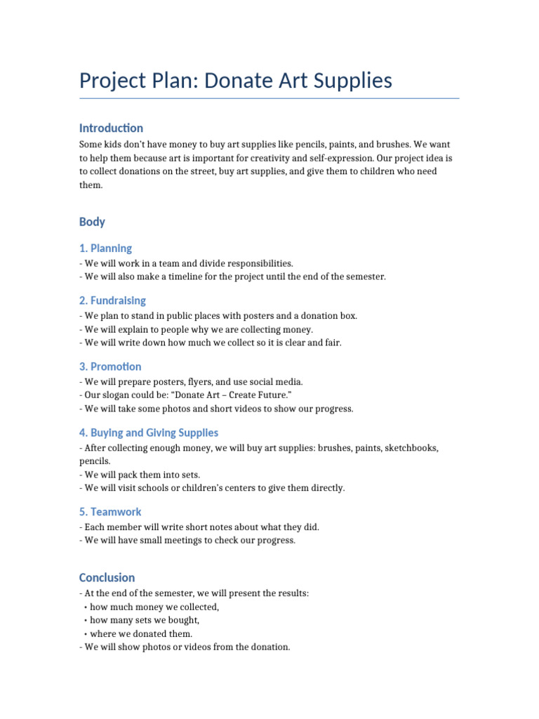 Donate Art Supplies Project Plan | PDF