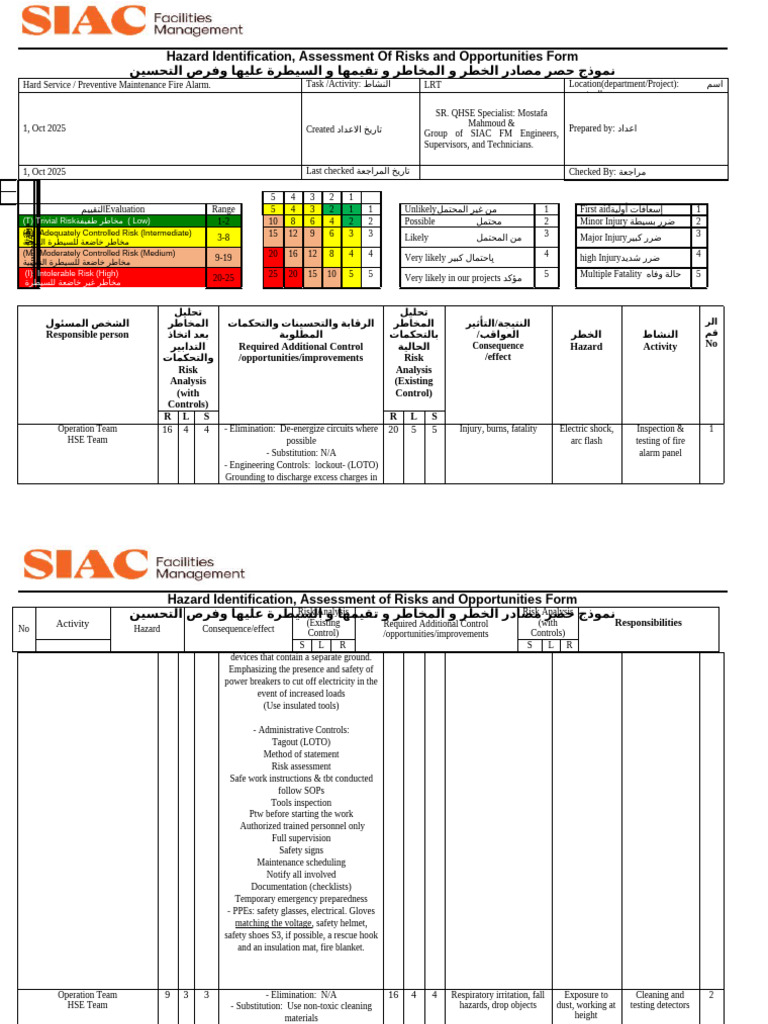 Risk Assessment Preventive Maintenance Fire Alarm | PDF | Safety | Risk