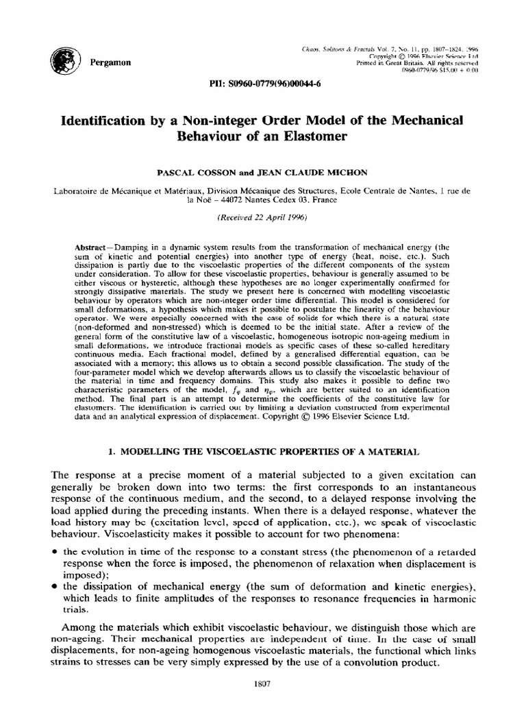 Identification by A NonInteger Order Model of The Mechanical Behaviour
