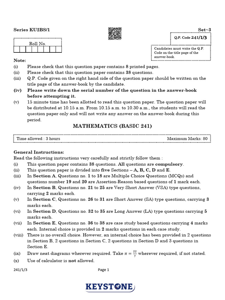 Mathematics Basic Question Paper 241 | PDF | Circle | Geometric Shapes