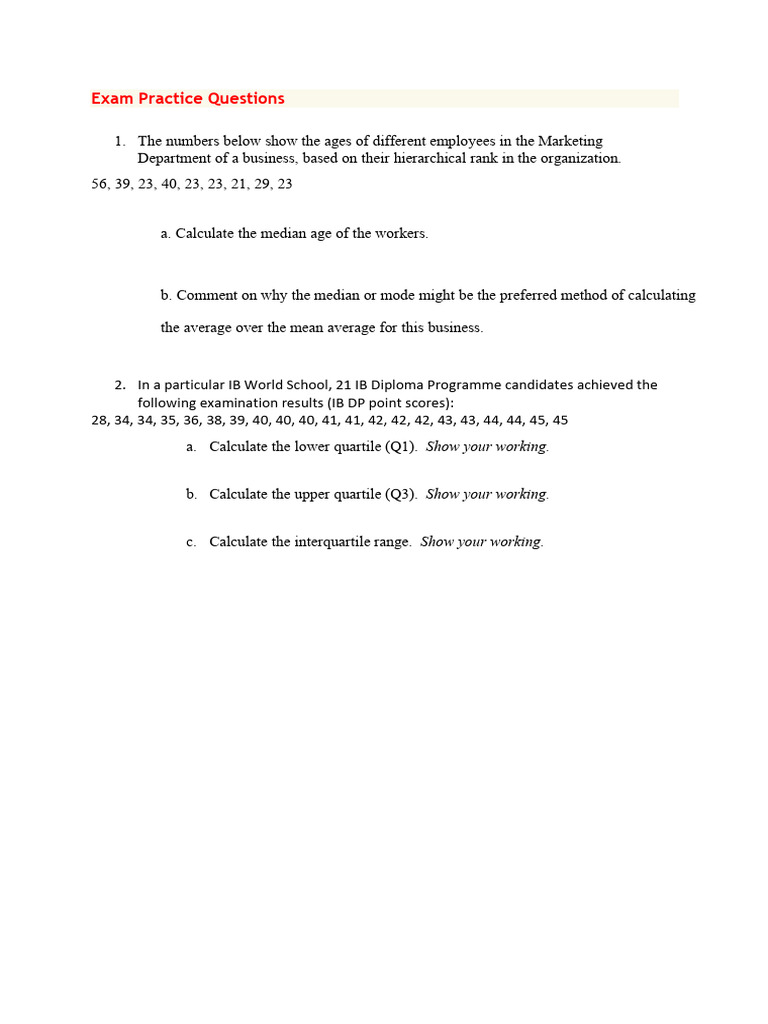 Exam Practice: Statistics & Data Analysis | PDF