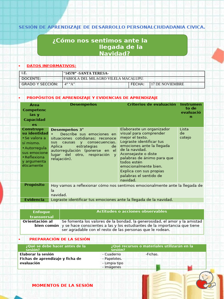 Sesion de Aprendizaje Sobre Navidad 22324 | PDF | Felicidad | Las emociones