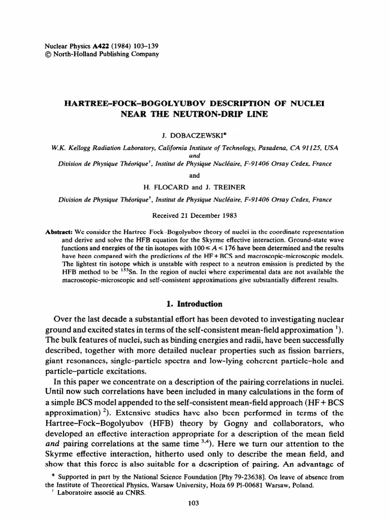 Hartree Fock Bogolyubov Description of N | PDF | Atomic Nucleus | Wave ...