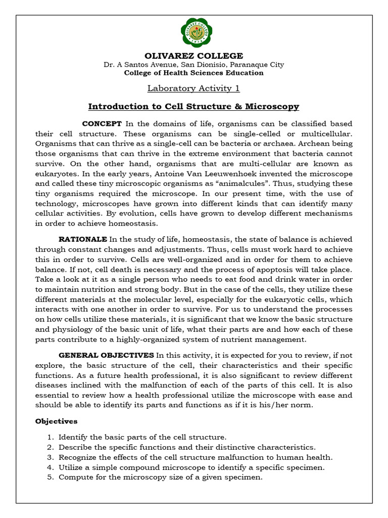 Activity 1 Cell and Micros | PDF | Microscope | Staining