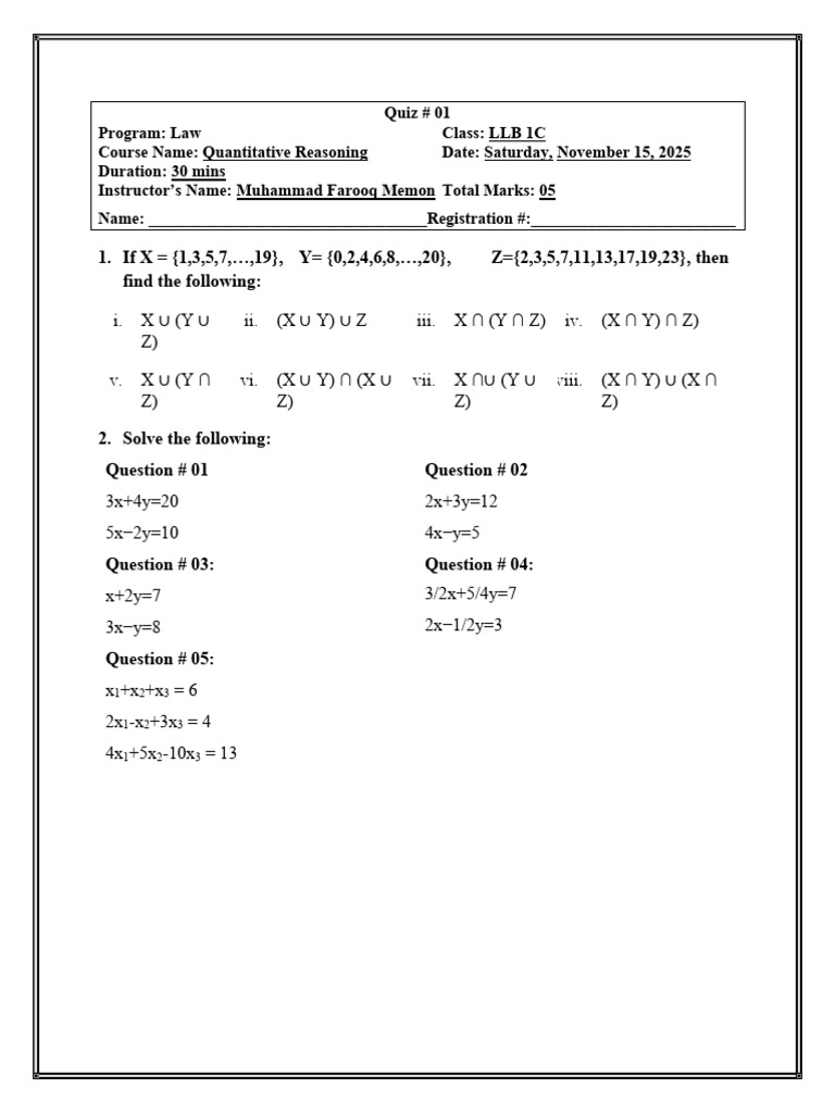 LLB 1C Quantitative Reasoning Quiz | PDF