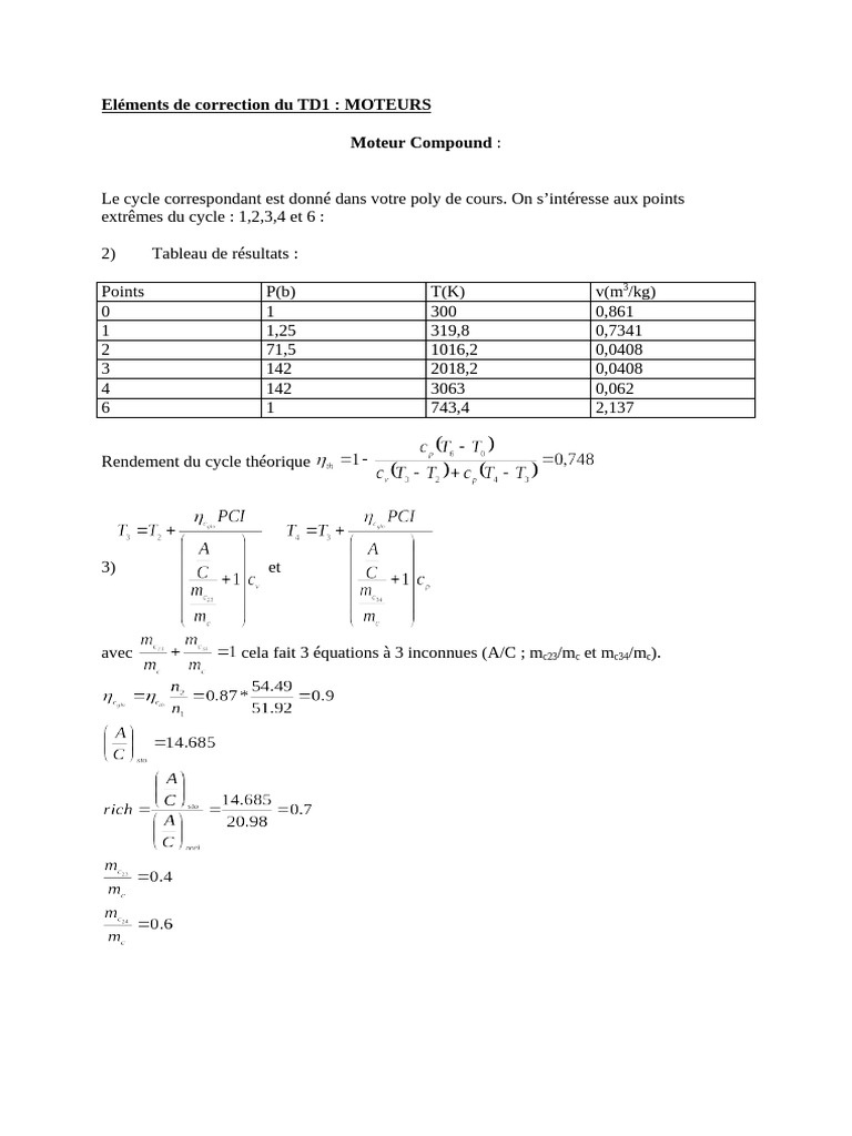 Correction TD1 : Moteurs et Rendement | PDF