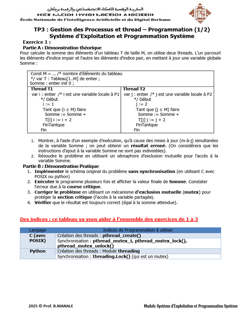 Gestion des Threads et Synchronisation | PDF | Thread (informatique ...