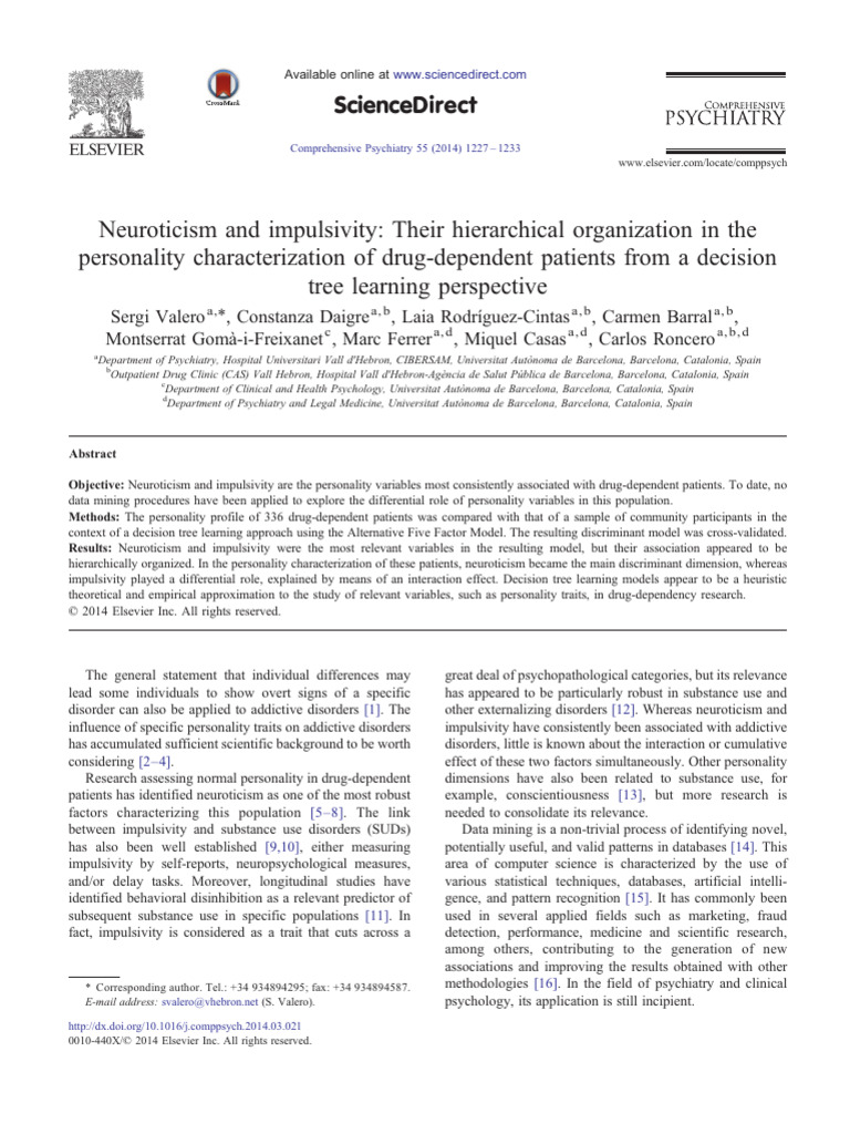 Neuroticism and Impulsivity in Drug Dependence | PDF | Impulsivity ...