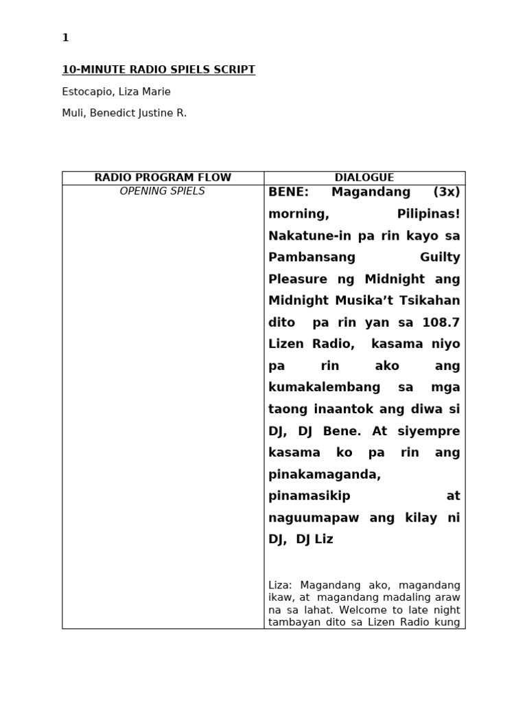 10-Minutes Radio Spiels (Script) | PDF