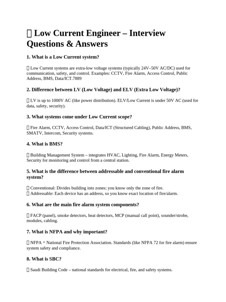 Low Current Engineering Interview Guide | PDF | Electricity ...