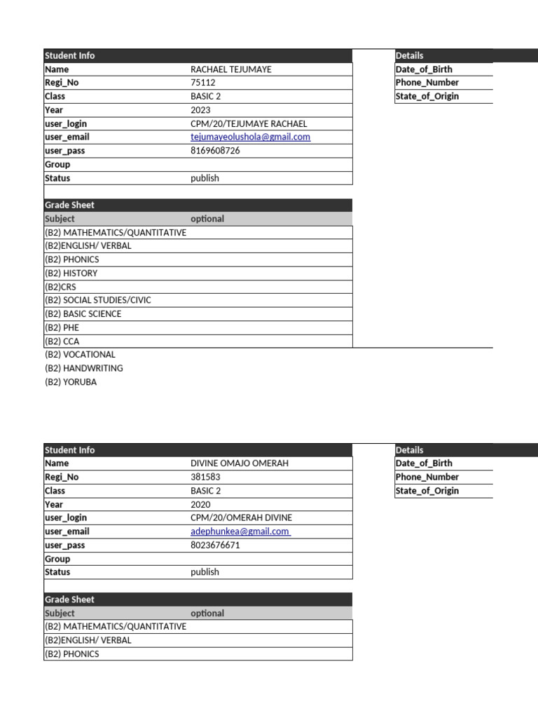 Basic 2 Student Information Records | PDF