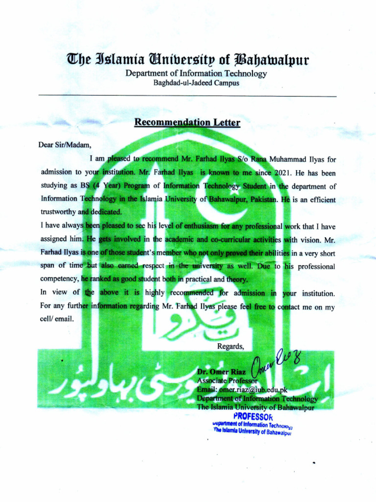 Reference Letter From DR Umar | PDF