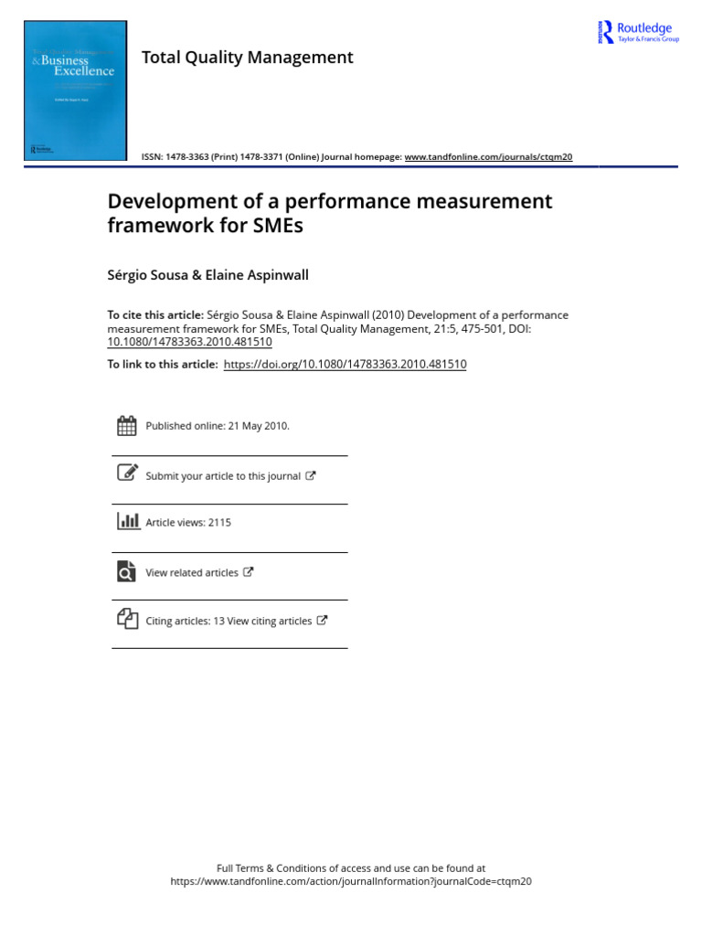 Development of A Performance Measurement Framework For SMEs | PDF ...