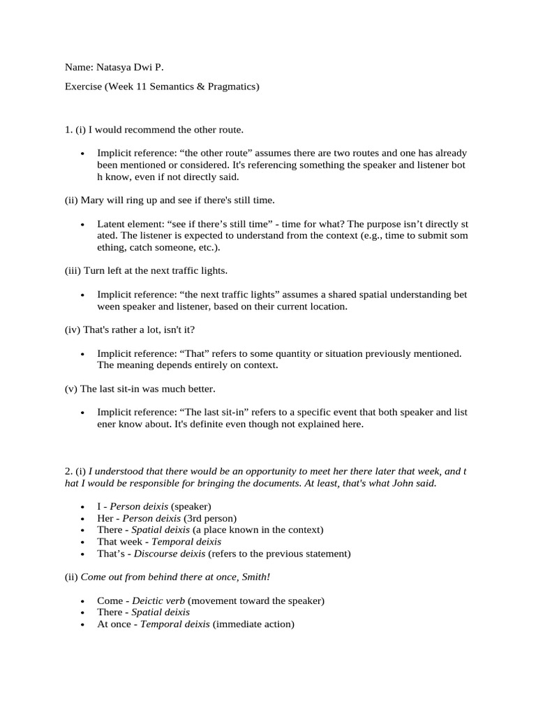 Semantics and Pragmatics Exercises | PDF | Semiotics | Language Mechanics