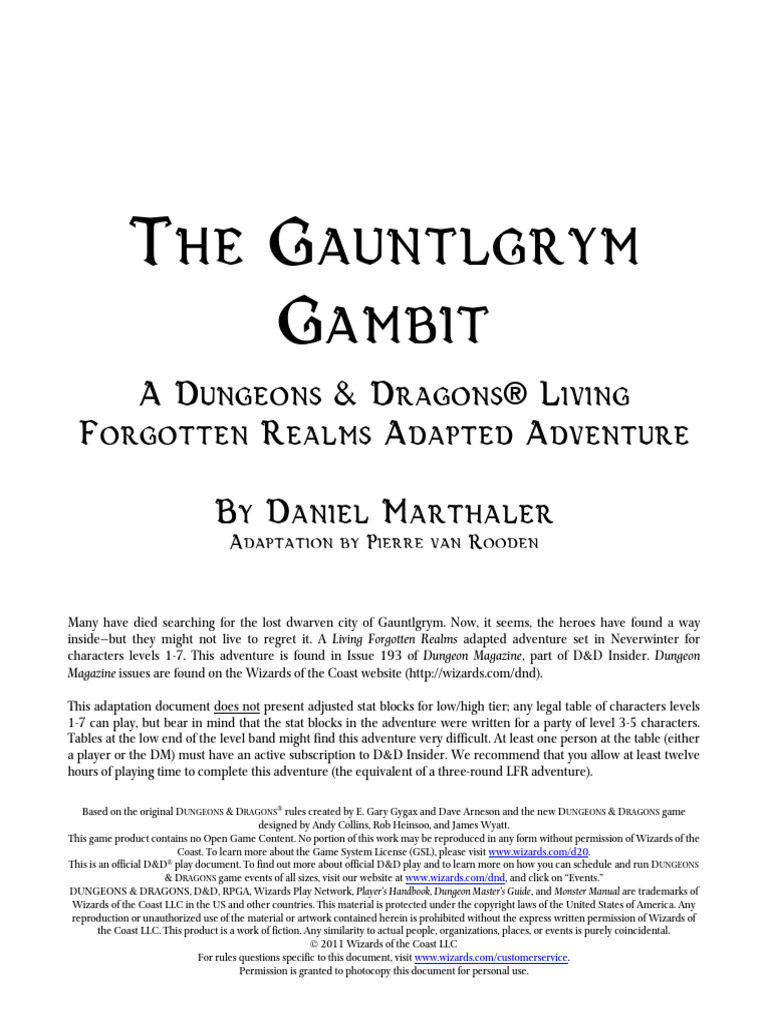 Gauntlgrym Gambit D&D Adventure Guide | PDF | Dungeons & Dragons ...