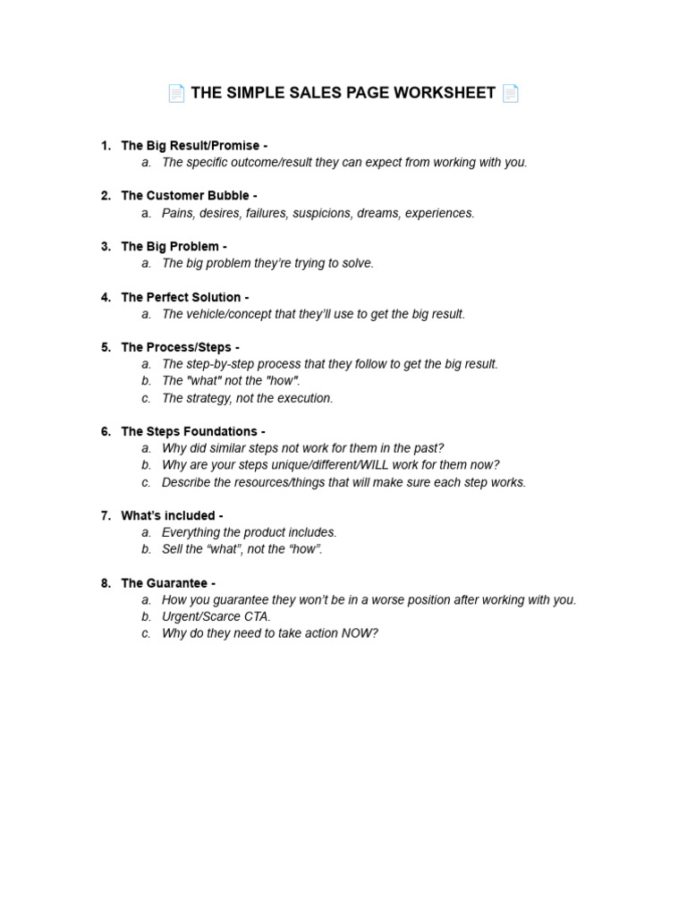 The Simple Sales Page Worksheet | PDF