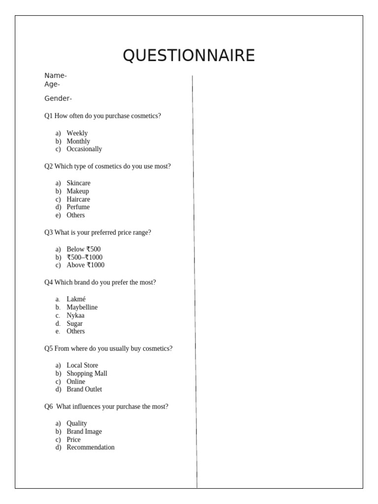 Cosmetics Purchase Behavior Survey | PDF