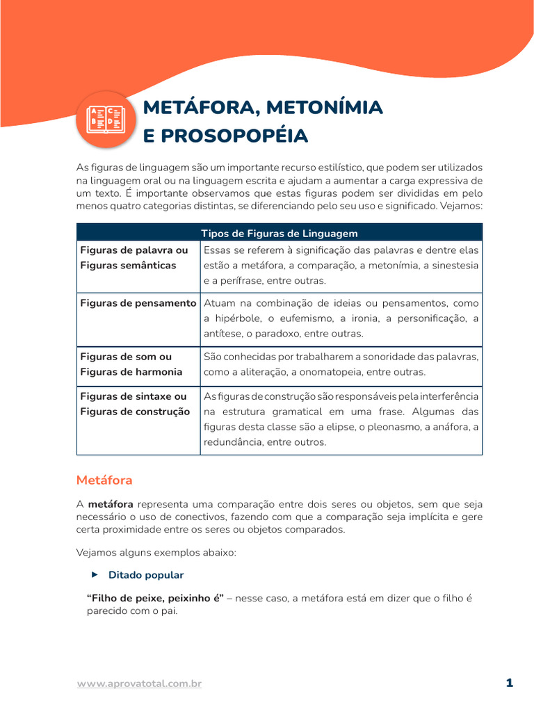 Figuras de Linguagem: Metáfora e Metonímia | PDF | Metáfora
