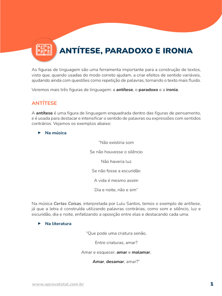 Antítese, Paradoxo e Ironia na Linguagem | PDF | Ironia | Amor