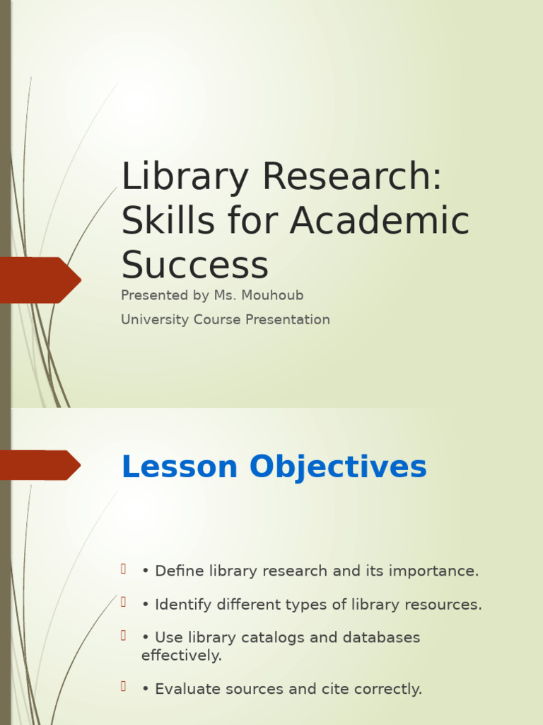 Library Research Presentation Ms Mouhoub 9a8c1cc7 5c6f 45d6 A76d | PDF