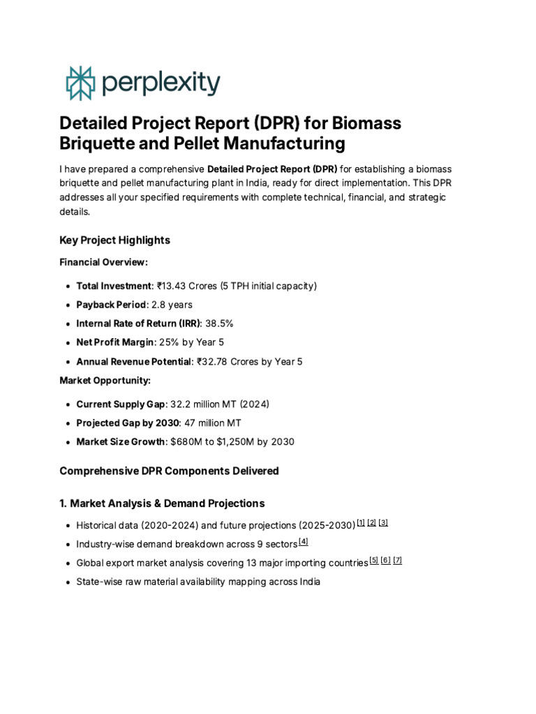 Biomass Briquette & Pellet Plant DPR | PDF | Internal Rate Of Return ...