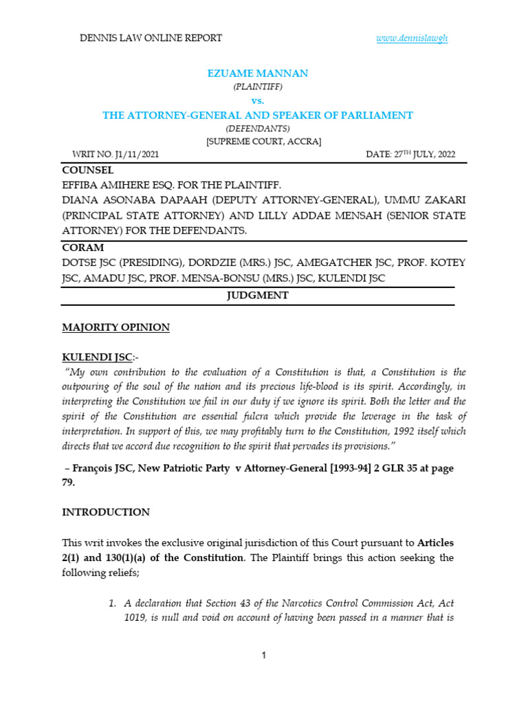 Ghana Supreme Court Ruling on Cannabis Law | PDF | Treaty | Bill (Law)