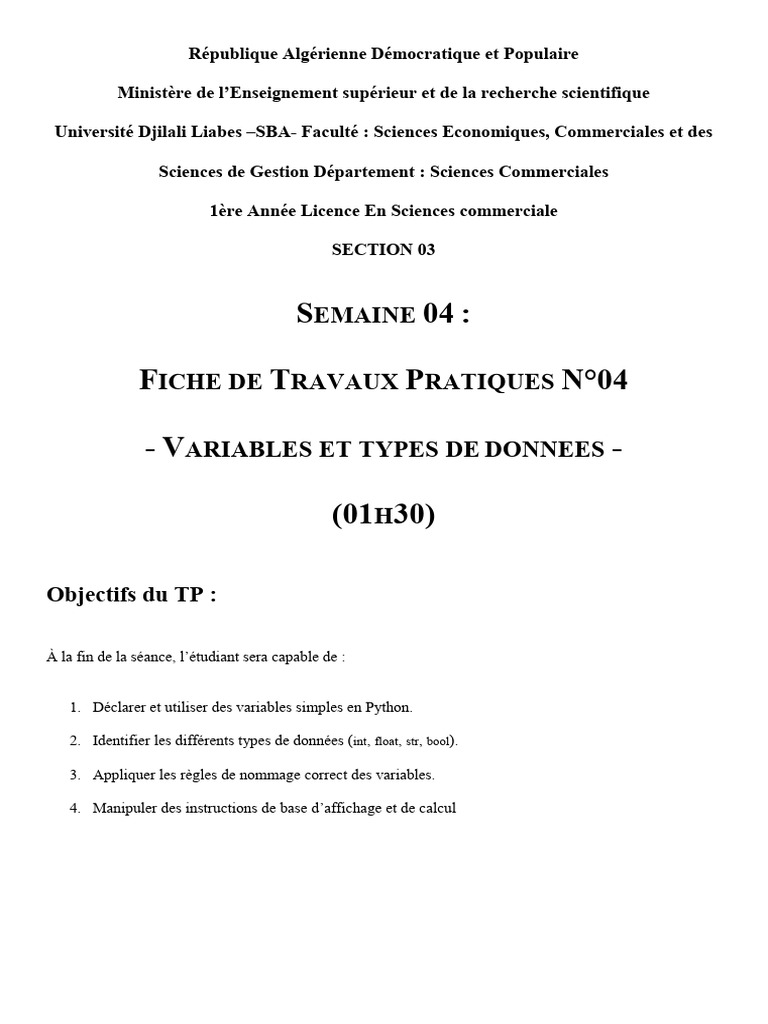 TP Python : Variables et Types de Données | PDF | Taxe sur la valeur ...