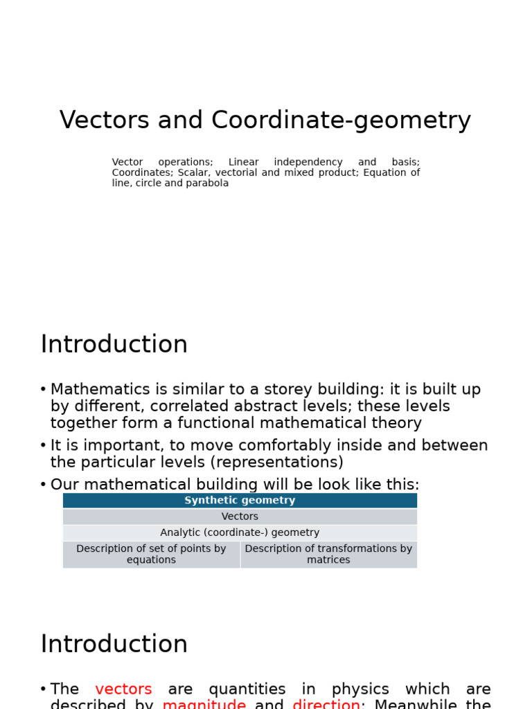Vectors and Coordinate Geometry Basics | PDF | Basis (Linear Algebra ...