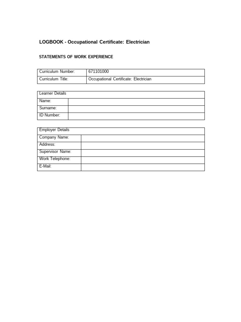 Electrician Logbook: Work Experience Records | PDF | Electrician ...