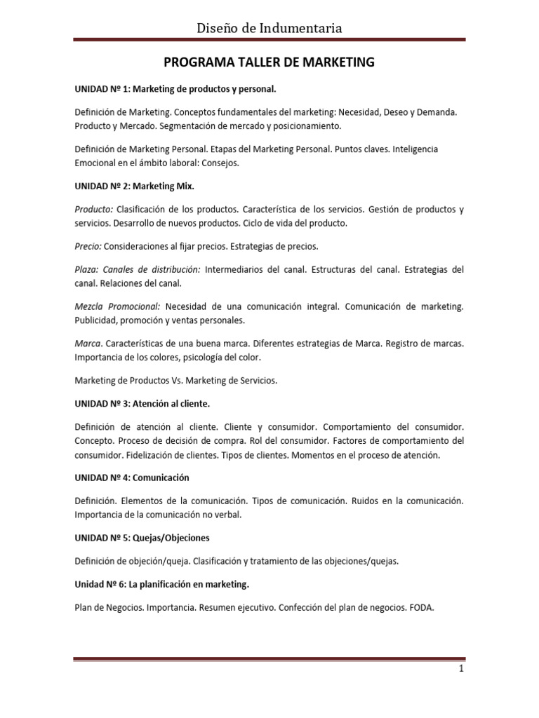 Diseño de Indumentaria Programa | PDF | Marketing | Producto (Negocio)