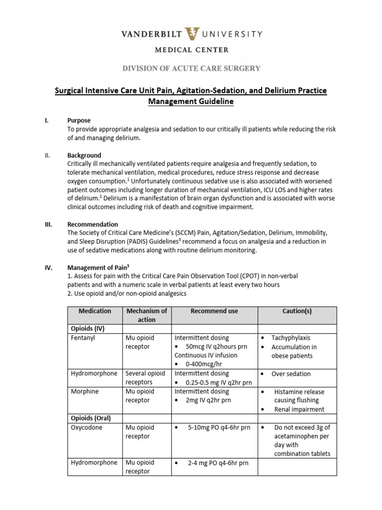 ICU Pain and Sedation Management Guidelines | PDF | Opioid | Analgesic