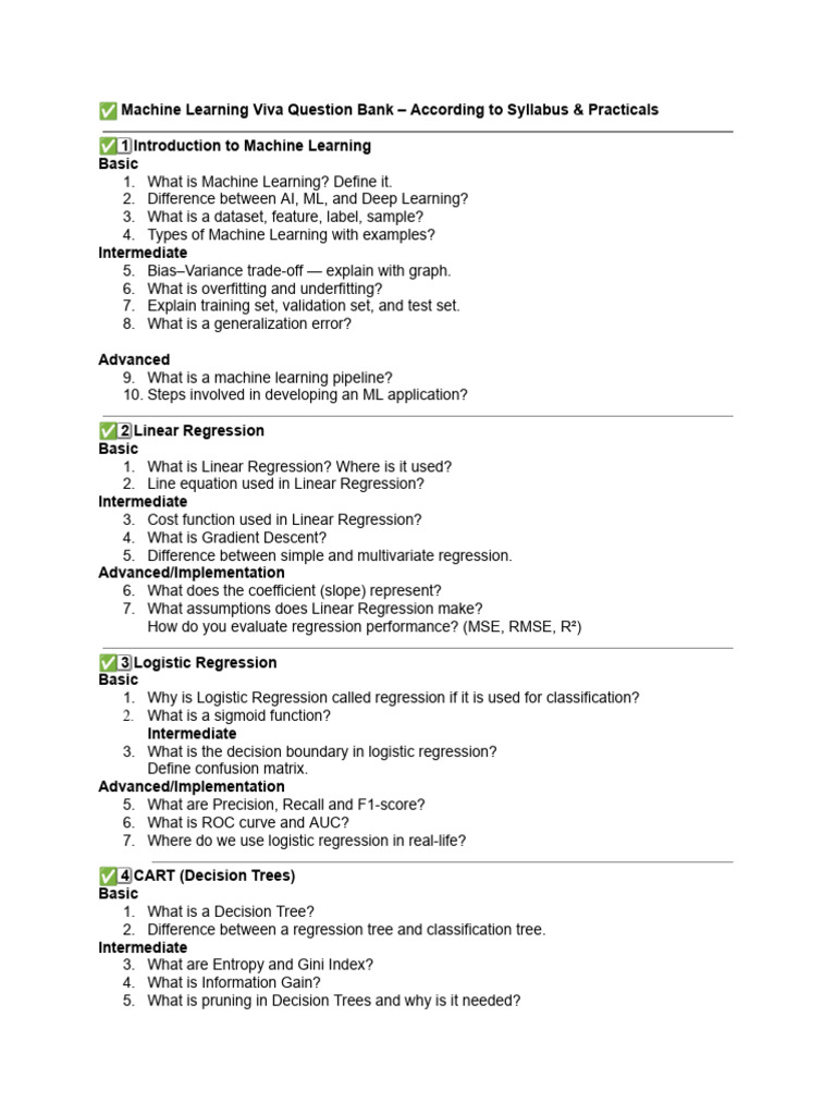 Machine Learning Viva Questions Bank | PDF | Support Vector Machine ...