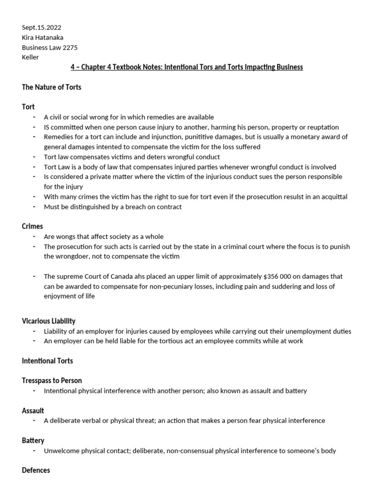 Intentional Torts in Business Law | PDF | Defamation | Tort