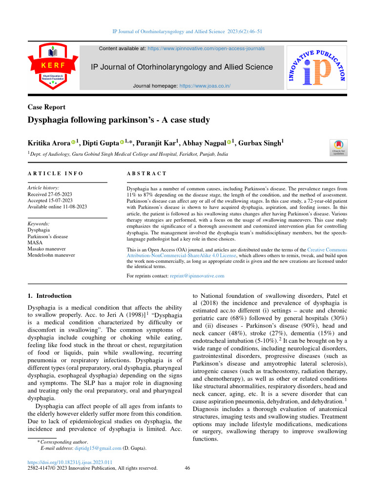 Dysphagia in Parkinson's Disease Case Study | PDF | Medical Specialties ...