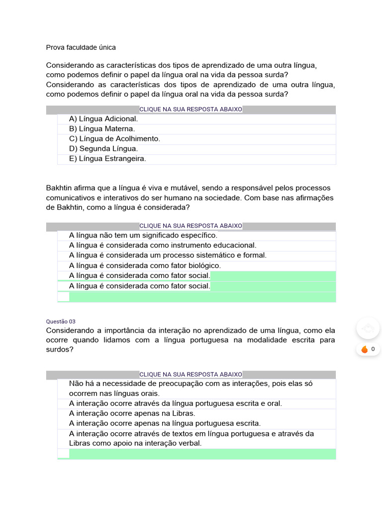 PROVA FACULDADE UNICA 2025 | PDF | Aprendizado | Segundo idioma
