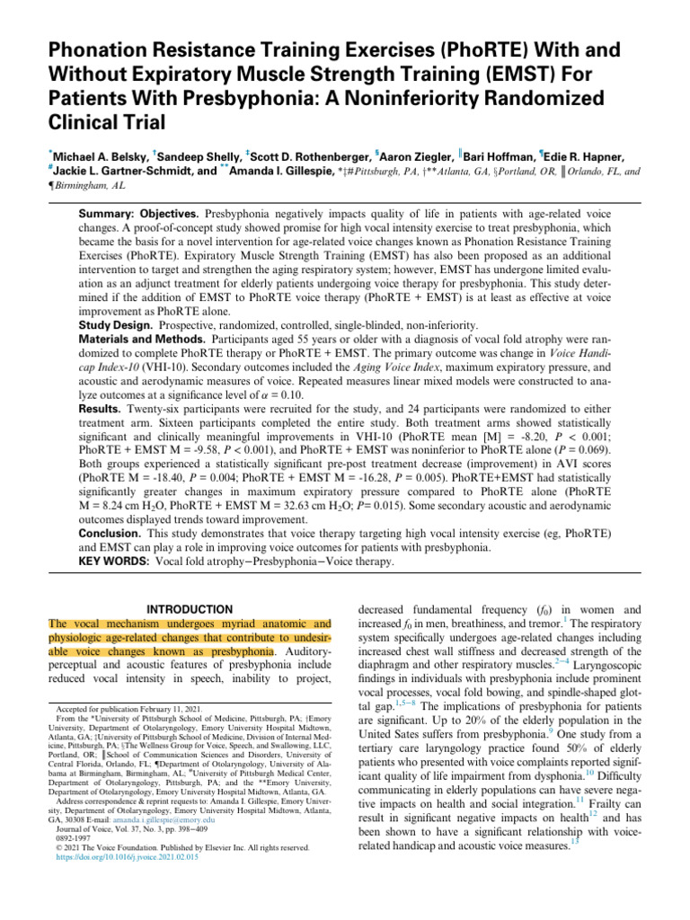 PhoRTE and EMST for Presbyphonia Treatment | PDF | Strength Training ...