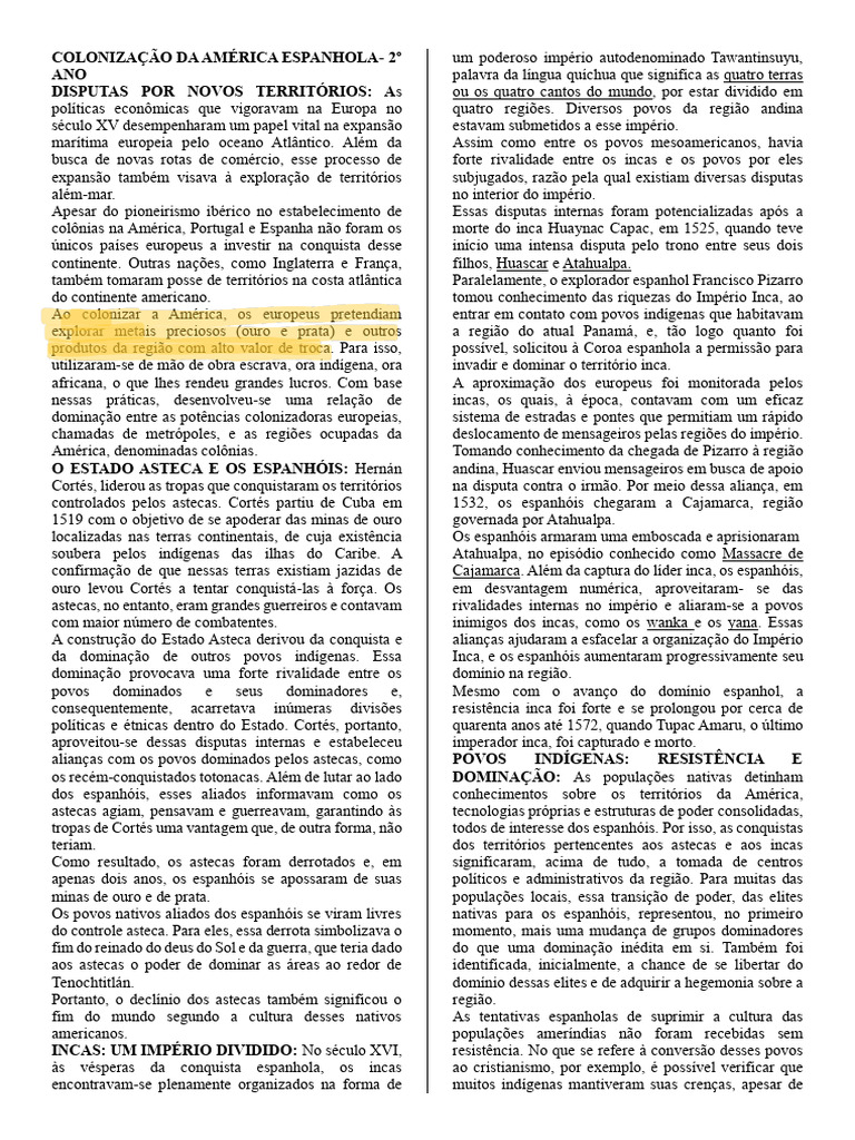 Conquista Espanhola na América: Astecas e Incas | PDF | Império Inca ...