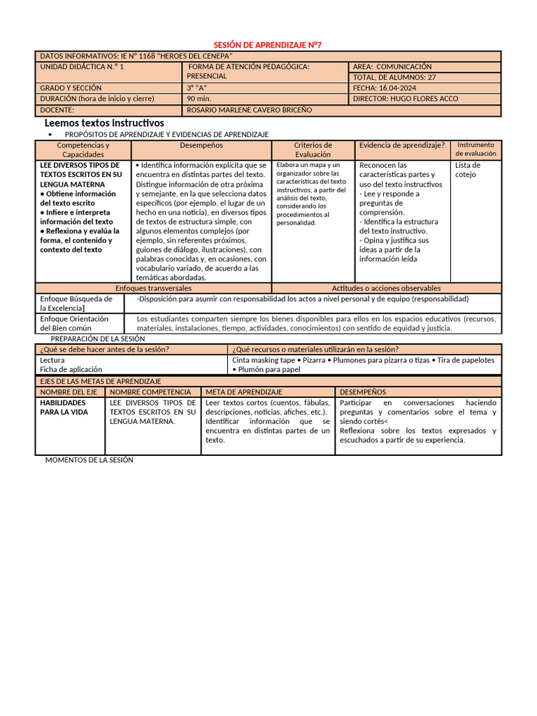 Sesion de Aprendizaje de Comunic. | PDF | Aprendizaje | Ciencia cognitiva