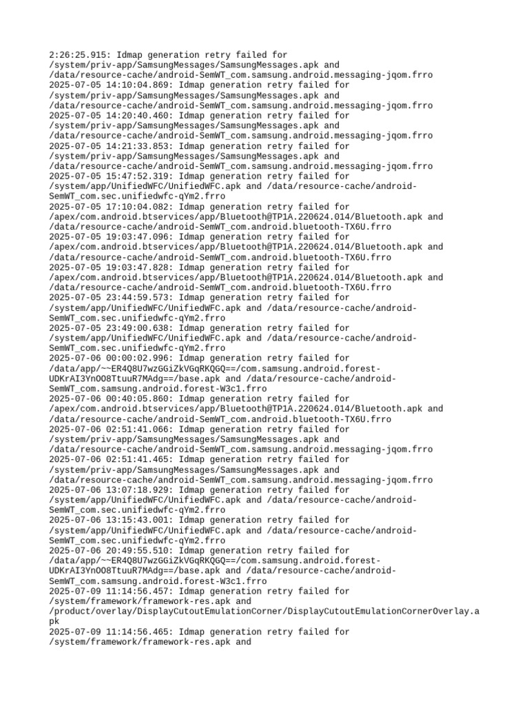 Idmap Generation Failures Log | PDF | Android (Robot) | Mobile Phones
