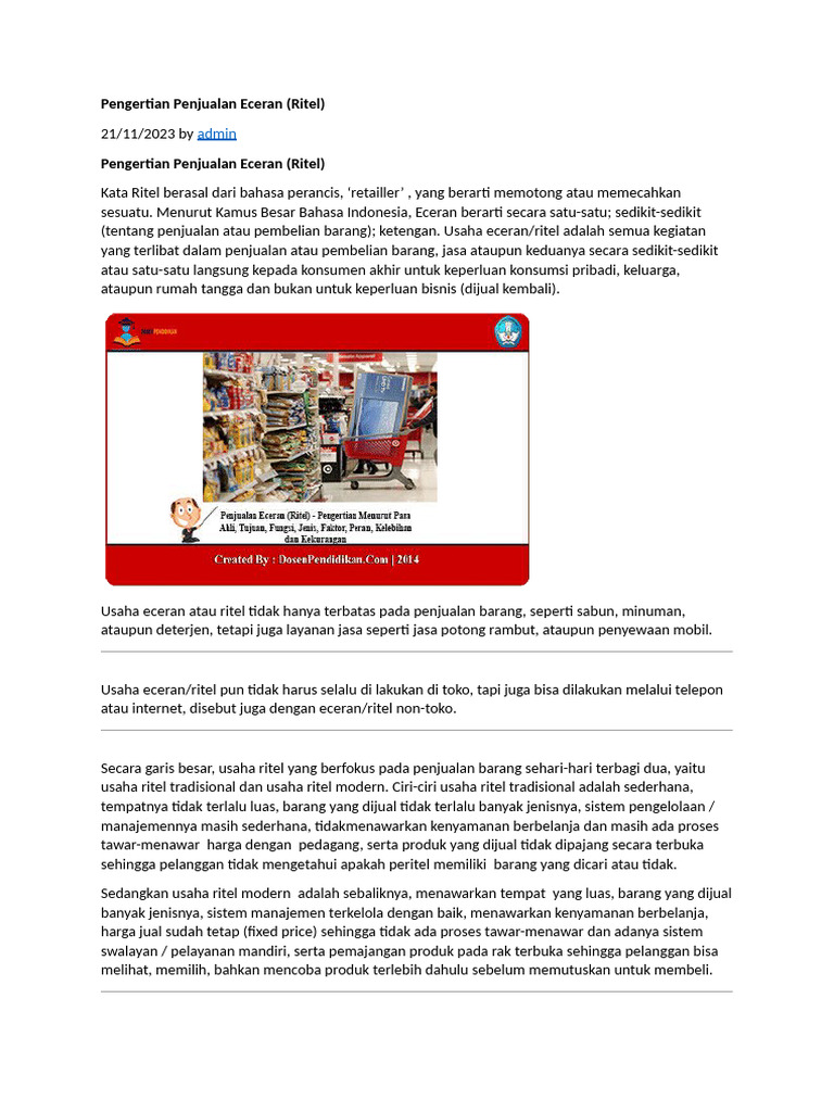 Pengertian dan Jenis Penjualan Ritel | PDF