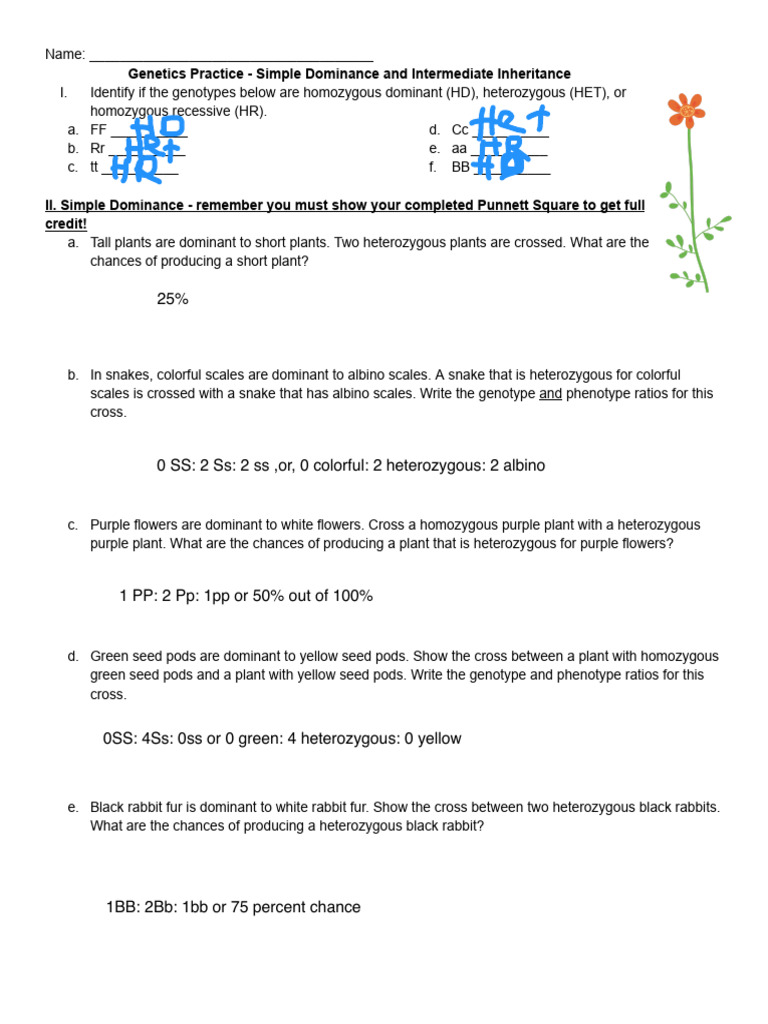 Genetics Practice: Dominance & Inheritance | PDF | Dominance (Genetics ...