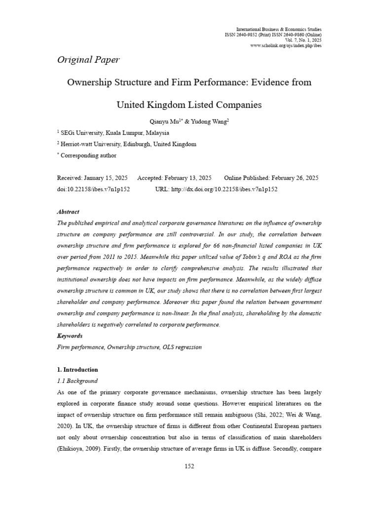 Ownership Structure's Impact on UK Firms | PDF | Linear Regression ...